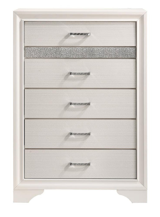 Miranda 5-drawer Chest White and Rhinestone