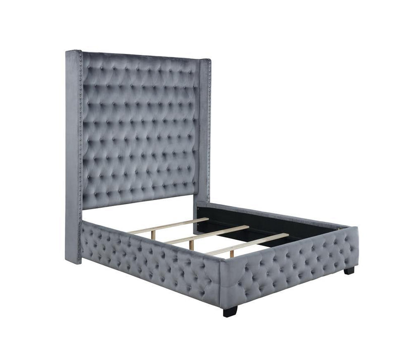 Rocori Queen Wingback Tufted Bed Grey