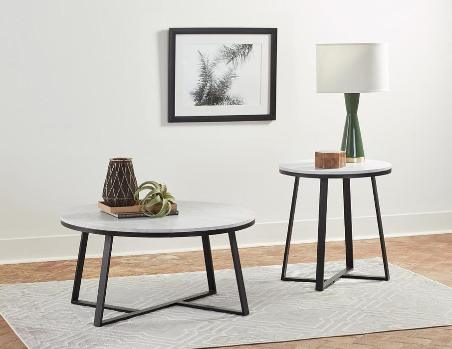 Hugo Metal Base Round End Table White and Matte Black