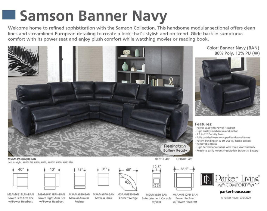 Parker House Samson Power Right Arm Facing Recliner in Banner Navy