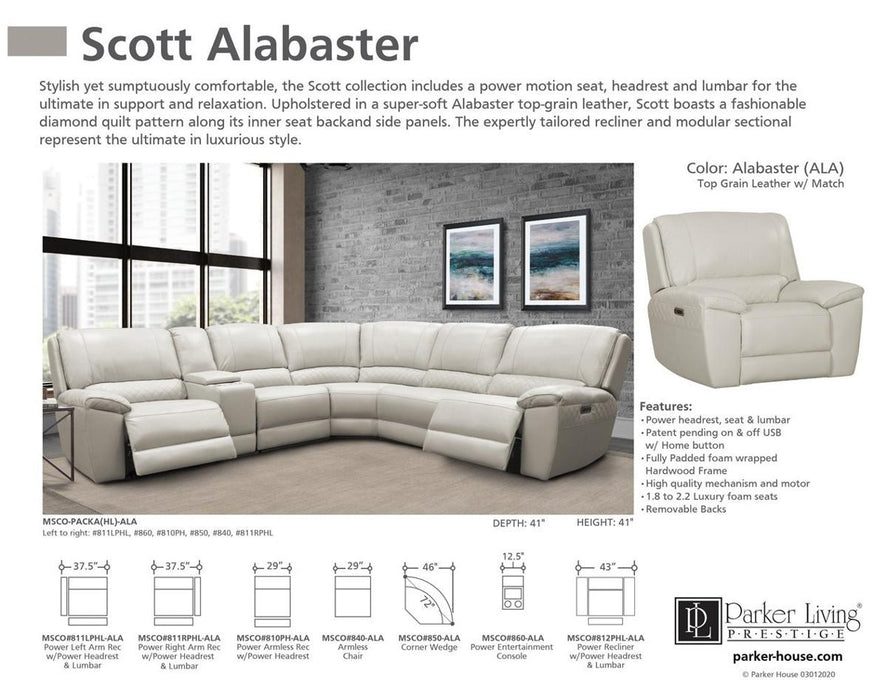 Parker House Scott Power Armless Recliner in Alabaster