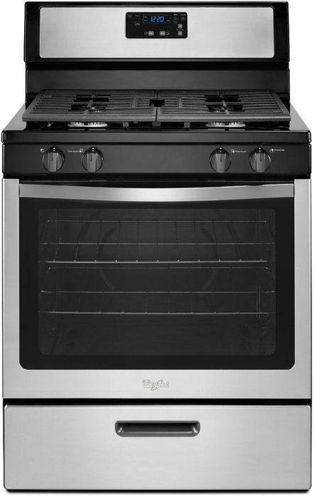 Whirlpool� 30" Black on Stainless Steel Free Standing Gas Range - Burnett Furniture (Henryetta, OK)